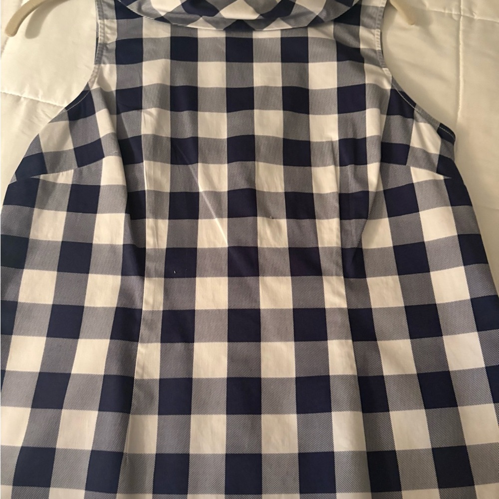 Talbots Navy and White Checkered Top